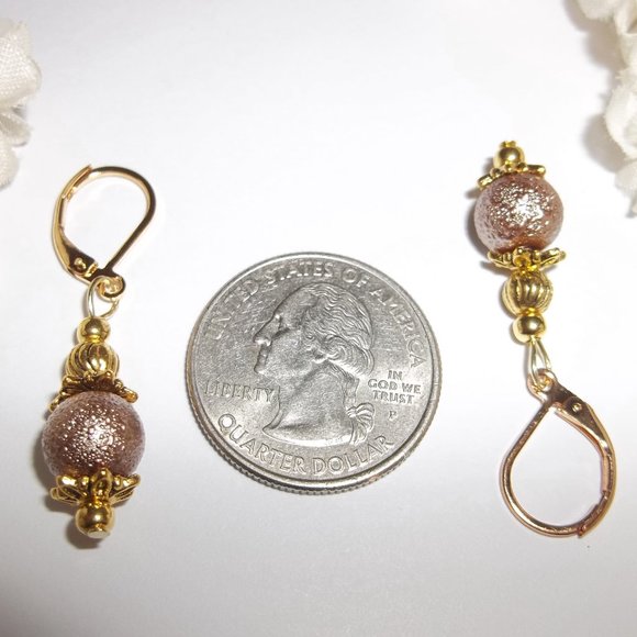 Earrings, Brown and Gold Earrings, Taupe Earrings, Dangle Earring, Earring, 7546 - Picture 3 of 8